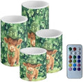 4 Pack Green Leaves Flameless Candles with Timers Highland Cattle Flickering Battery Operated LED Candles with Remote Tea Lights for St Patrick Day Home Decoration by Merkmak