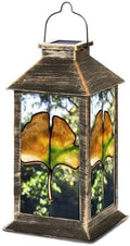 Solar Lantern Ginkgo Leaf Stained Glass Multicolor Tree Sunlight Green Outdoor Waterproof Garden Hanging Lantern Solar Powered Lighting Outside Table Lamp for Patio Deck Camping 1 Pack by Unknown