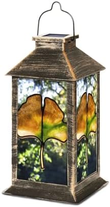 Solar Lantern Ginkgo Leaf Stained Glass Multicolor Tree Sunlight Green Outdoor Waterproof Garden Hanging Lantern Solar Powered Lighting Outside Table Lamp for Patio Deck Camping 1 Pack by Unknown