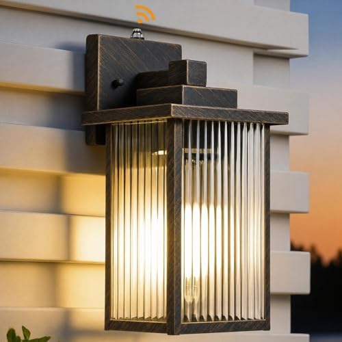 13" Black Brush Gold Dusk to Dawn Wall-Mounted Porch Light by hameso