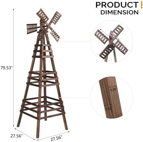 Wooden Windmill, Weather-Proof Wind Spinner, Outdoor Wind Mill for Garden Lawn Patio Decoration (Carbonized, Large) - Image 7