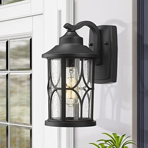 zeyu 2 Pack Outdoor Wall Lights, Exterior Light Fixture for Front Porch House, Die-Cast Aluminum with Seeded Glass, Black Finish, ZX48B-2PK BK - Image 3