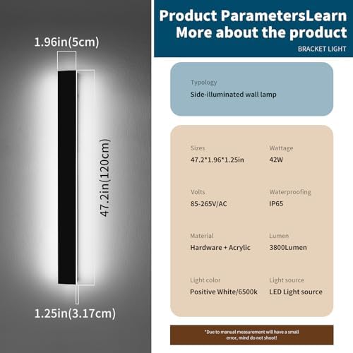 2 Pack 47.2inch Long Linear Outdoor Wall Light, 6000K Cold White Modern Wall Mounted Sconce, IP65 Waterproof, 42W, Black Exterior Lighting Fixture for Garage, Patio, Porch, Garden - Image 3