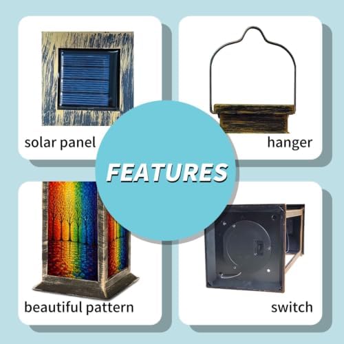 Solar Lantern Colorful Mosaic Forest Vibrant Outdoor Waterproof Garden Hanging Lantern Solar Powered Lighting Outside Solar Light for Patio Yard Camping, Gifts for Women Mom - Image 5