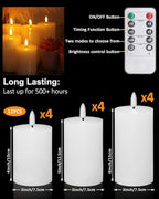 12 Pcs White Flameless Candles Flat Top LED Candles with Remote Timer, Pillar Flameless Candle Bulk Flickering Battery Operated Candle for Wedding Festival Outdoor Home Decor D 3'' H 4'' 5'' 6'' - Image 2