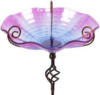 MUMTOP Glass BirdBaths, Garden Outdoor Birdfeeder with Metal Stake, Purple by MUMTOP