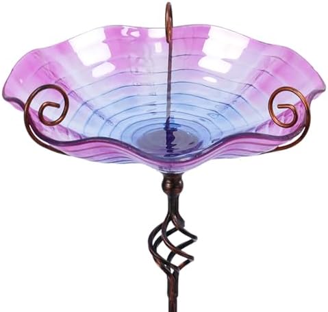 MUMTOP Glass BirdBaths, Garden Outdoor Birdfeeder with Metal Stake, Purple by MUMTOP