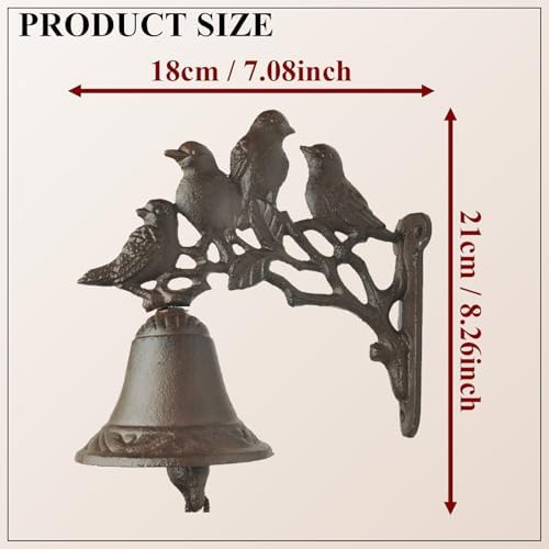 Cast Iron Bird Door Bell, Vintage Wall Mounted Dinner Bell with 4 Birds on Branches Rustic Antique Animal Style Doorbell for Outdoor Garden Porch Farmhouse Home Decoration - Image 2
