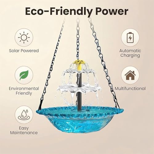 Solar Cascade Hanging Bird Bath Fountain, 3 Layers Hanging Solar Bird Bath Fountain, Large Humming Birds Baths Fountains, Solar Powered Pump for Outdoor Garden Backyard Patio Lawn (D) - Image 5