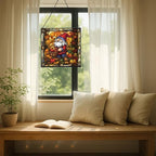 Autumn Harvest Gnome Stained Glass Suncatcher – Square Hanging Window Panel for Home or Greenhouse – Whimsical Glass Art Gift for Garden Lovers, Christmas, Halloween, Father Days NXugt7 - Image 7