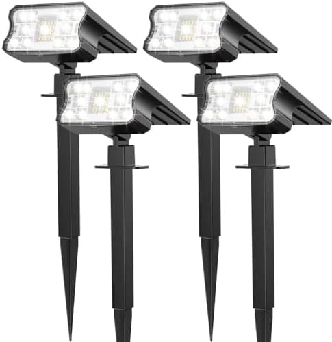 HGGH Solar Lights Outdoor Waterproof IP67, 60 LED 3 Lighting Modes Solar Spot Lights Outdoor for Yard Garden Pathway Landscape, Auto On/Off, Function 2 in 1(Cool White, 4 Pack) by Home