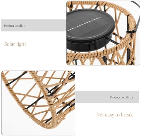 Rattan Woven Solar Outdoor Lantern with Handle for Porch Garden - Image 3