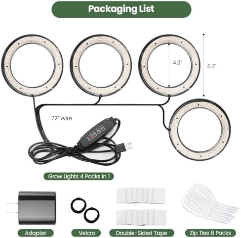 6.3" Ceiling Indoor Grow Lights for Plants Full Spectrum 4-Pack in 1 - Image 6