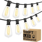 LED Outdoor String Lights 100FT Patio Lights with 25 Shatterproof ST38 Vintage Edison Bulbs, Outside Hanging Light Waterproof for Porch, Deck, Garden, Backyard, Balcony, Dimmable 2700K by Unknown