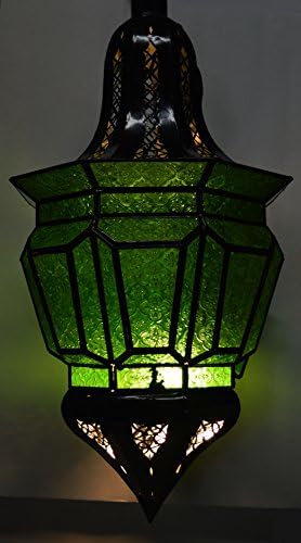 Moroccan Lantern Chandelier Handmade Wrought Iron Hanging Decorative Multicolored Glass X-Large by Unknown