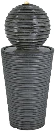 31.5" H Tall Striped Concrete Column Outdoor Fountain with LED Lights, Modern Freestanding Sphere-Top Water Feature for Patio, Garden & Backyard Decor - Image 5