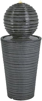 31.5" H Tall Striped Concrete Column Outdoor Fountain with LED Lights, Modern Freestanding Sphere-Top Water Feature for Patio, Garden & Backyard Decor - Image 5