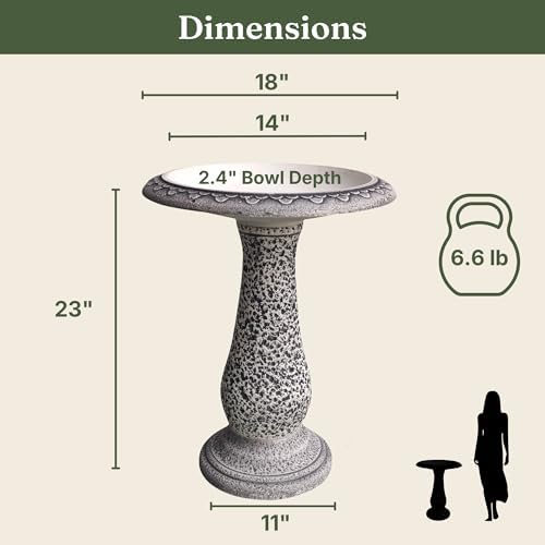 Pedestal Birdbath with Solar Fountain, Resin Stone Composite Outdoor Garden Decor, Standing Bird Bath for Outside Patio Yard, 23-Inch Tall, Garden Fountain, Resin Bird Baths, Hummingbird Bowl - Image 6