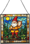 Gnome with rain Gauge Stained Glass Suncatcher – Square Hanging Window Panel for Home, Garden, Nursery, Halloween, Christmas, Memorial Day – Whimsical Glass Art Gift for Gnome Lovers pcwylf by Custom