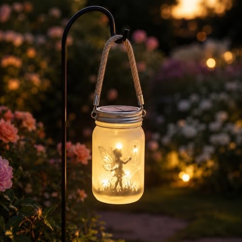 Solar Mason Jar Lights, Glass Hanging Fairy Lantern with Warm White or Multicolor Glow, Solar Garden Decor for Patio Yard Porch Outdoor Ambiance (Style 1) - Image 6