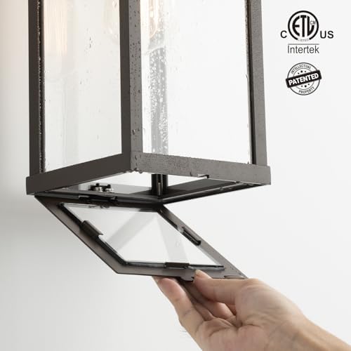 mirrea 18" Classic Outdoor Wall Sconce 1 Light in Oil Rubbed Bronze Rectangular Metal Frame and Clear Glass Shade Waterproof Porch Light Patio Light Pack of 2 - Image 2