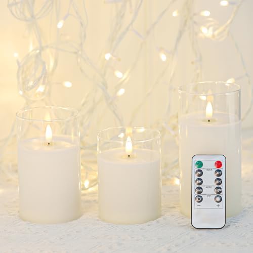 Clear Glass 3-Pack Flameless LED Pillar Candles with Remote - Image 4