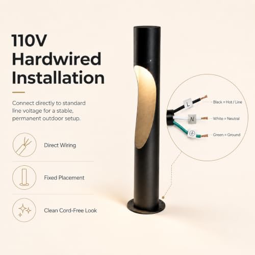 31.5 in Hardwired Bollard Light, 110V Landscape Path Light, Black - Image 3