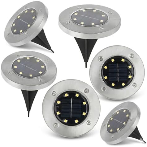 Solar Ground Lights Outdoor, IP68 Waterproof Stainless Steel Solar Disk Lights for Garden, Path, Walkway, Patio, LED Solar Powered Deck Lights by Unknown