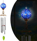 Wind Chimes, Solar LED Outdoor Garden Lighting, Light Biue Glass and Metal Wind Chime Lawn and Yard Decoration with Bronze Metal Finial, 5 x 46.5 Inch (Dark Blue) by Unknown