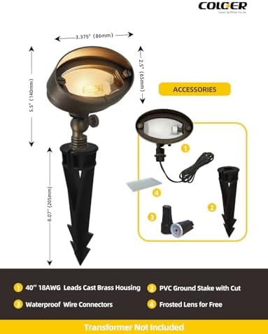 COLOER Brass Landscape Flood Lights 12 Pack with LED G4 Bulb (501B Bronze) - Image 4