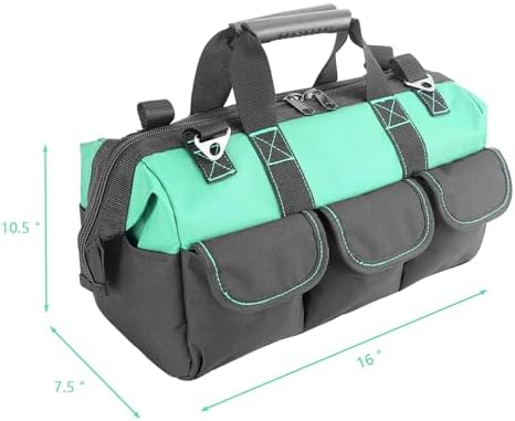 Women Garden Tools Bag 16inch Wide Mouth Tool Bag with Molded Base and Plastic-Padded, Inside Pockets for Tool Storage and Organization,600D polyester fabric (Teal color) - Image 6