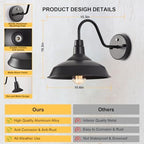 Outdoor Gooseneck Barn Lights with Dusk to Dawn Sensor, 10.6inch Black Farmhouse Exterior Light Fixture Wall Mount, Outdoor Wall Sconces Outside for Farm House Garage Porch Patio 1pack - Image 2