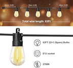 Outdoor String Lights LED Patio-Light,63Ft Waterproof Dimmable Porch Lights with 22 Shatterproof S14 Bulbs,Outside Hanging Light Connectable Lighting for Backyard Yard Gazebo Party Garden Bistro - Image 5