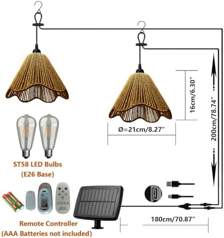 Solar Chandelier Outdoor Waterproof, Gazebo Lights Solar Powered with Remote Control, Boho Hanging Pendant Light for Porch, Patio, Pergola, Shed, Chicken Coop, Balcony(2 Lights) - Image 5