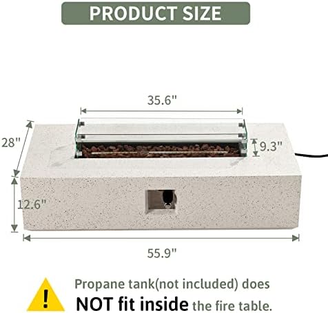 COSIEST Outdoor Propane Fire Pit Table 56" x 28" Rectangle Beige Compact Concrete-Like Finish, Certified, 50,000 BTU,Wind Guard, Tank Outside, Free Lava Rocks, Fits 20lb Tank Outside, Raincover - Image 6