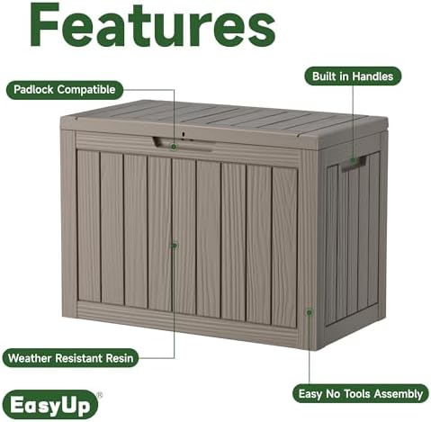 EasyUp 45 Gallon Waterproof Outdoor Storage Box UV Resistant Deck Box - Image 3