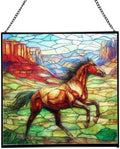 Brown Mustangs Horse cantering Through Open Canyon Floor Square Suncatcher – Stained Glass Style Window Panel with Pastoral Scene, Custom Decorative Hanging Art for Equestrian Home, Christmas ZSuxkT by Custom
