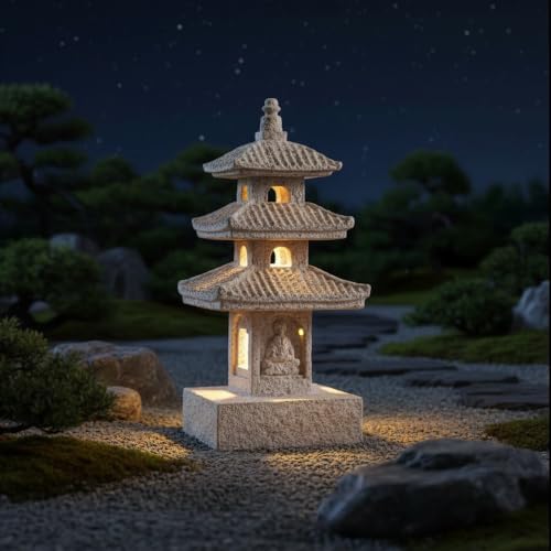 Solar Power Rice White Three Layers Resin Pagoda Garden Statues,Lawn Adorn by Unknown