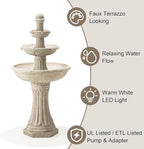 Glitzhome Three Tier Outdoor Floor Standing Fountain with LED Lights and Pump, 45.25" Tall Cascading Water Fountain Outdoor Fountains and Waterfalls Resin Patio Fountains for Garden Backyard Lawn - Image 5