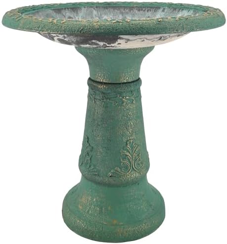 Arcadia Garden Products BB04 Fiberclay Bird Bath Outdoor Garden Decor, Antique Vintage Weather Resistant Water Bowl for Backyard and Patio and, 20-inch Tall, Green - Image 3