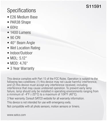 Satco S11591; 15.5 Watt PAR38 LED; Medium Base; Silver Finish; CCT Selectable; 120 Volt; 40 Degree Beam Angle; 15.5PAR38/LED/5CCT/FL/120V for Office, Store, Residencial, Commercial 6 LED Bulbs - Image 5