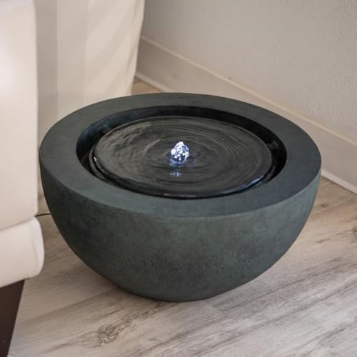 XBrand 9.65" H Round Sphere Water Fountain Indoor/Outdoor with LED Light, Polyresin Bubbler Feature for Patio, Yard, Home Décor - Dark Green, Tranquil Serene Garden Accent - Image 2