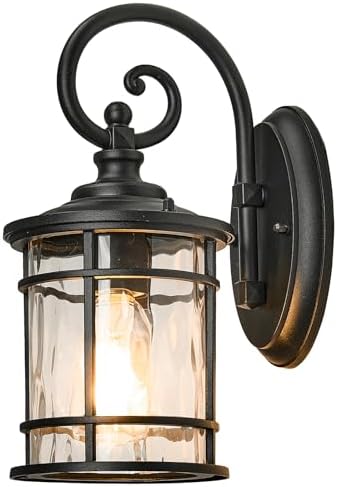 Outdoor Wall Lamps Exterior Waterproof Wall Sconce Light Fixture with Water Ripple Glass Die-Casting Aluminum Black Waterproof Wall Mount Light for Porch Garage Yards by Naxttii