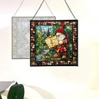 Gnome with Treasure map Stained Glass Suncatcher – Square Hanging Window Panel for Home, Garden, Nursery, Halloween, Christmas, Memorial Day – Whimsical Glass Art Gift for Gnome Lovers lfqkjl - Image 4