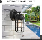 Emliviar Modern Outdoor Wall Light for House Porches, Solid Classic Metal Cage, Retro Charm Exterior Wall Light, Clear Tempered Glass, Black Finish, GE255B BK - Image 4