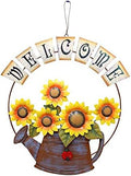 Large Vintage Metal Hanging Watering Can Design with Sunflower Wecome Sign Wall Front Door Garden Kitchen Patio Decoration Sunflower Door Wreaths 14''x15.5'' by Unknown