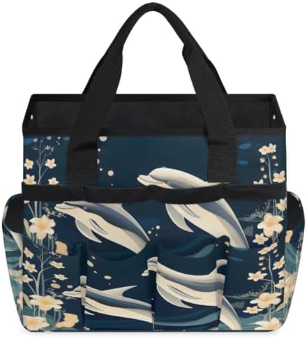 Dolphin Garden Tool Bag Organizer Heavy Duty Sea Ocean Theme Gardening Tote Bag with 10 Pockets for Women Men Gardening Gifts - Image 2