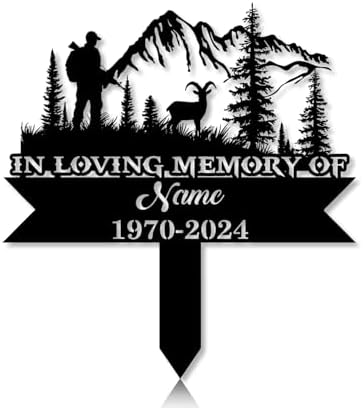 Personalized Hunter Grave Marker Mountain Goat Hunting Memorial Garden Stake 8-24 inch Hunter Dad Loss Gift, Hunter Memorial Gift Loss of Loved One (Mountain Goat Hunting) by Linktee