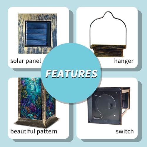 Solar Lantern Vibrant Ocean Inspired Stained Glass Masterpiece Swirling Corals Outdoor Waterproof Garden Hanging Lantern Solar Powered Lighting Outside Table Lamp for Patio Deck Camping 1 Pack - Image 4