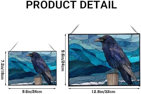 Raven Sitting on Frosted Fencepost Rectangular Stained Glass Suncatcher – Hanging Window Panel with Animal & Nature Scene – Vibrant Glass Art Gift for Wildlife, Fantasy, Nature Lovers h4ByMG - Image 4